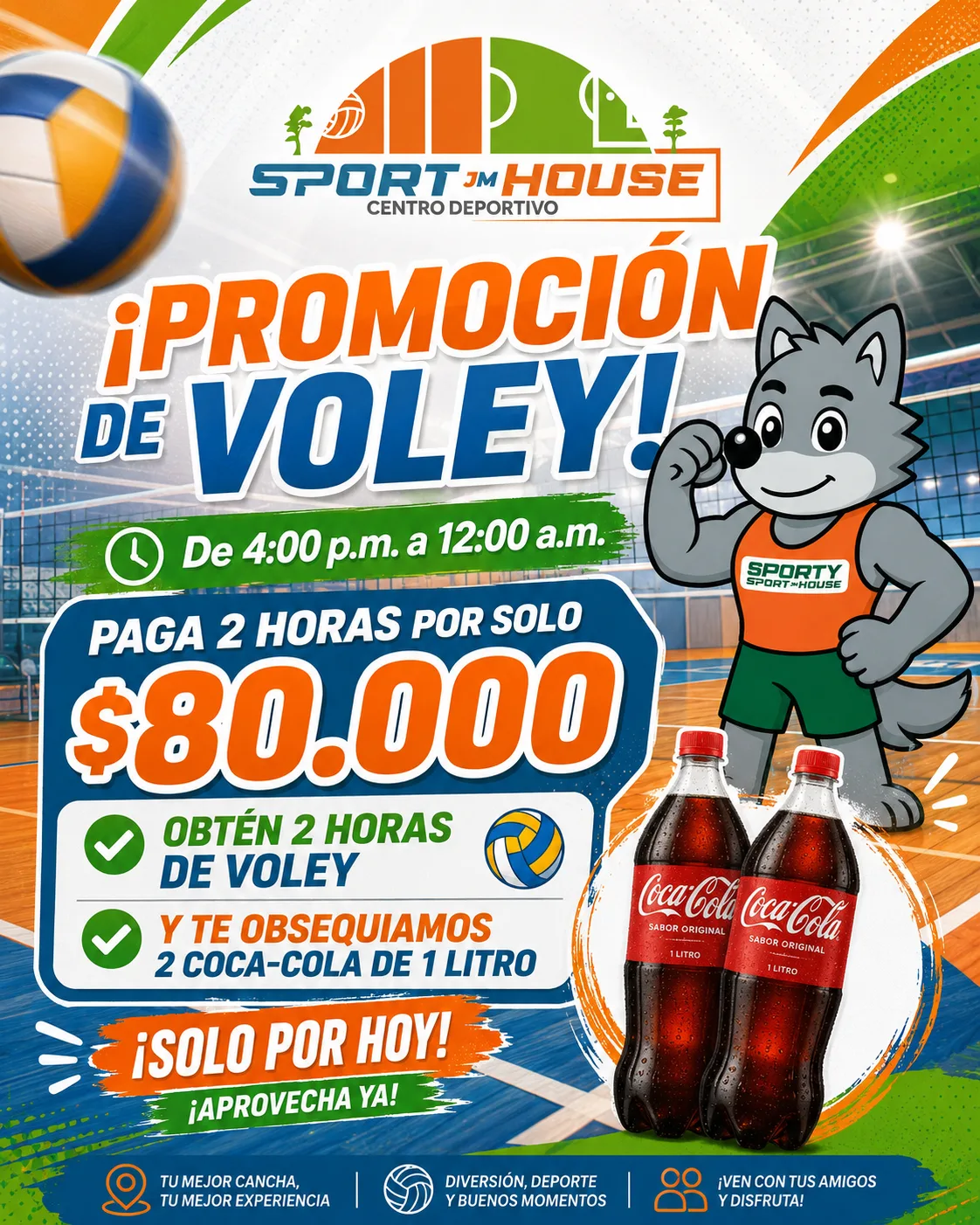 Promoción de Voley: 2 horas + 2 Coca-Cola