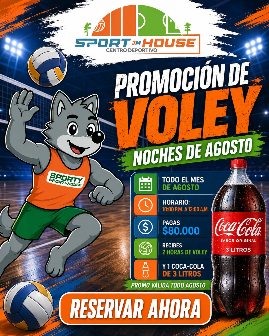 Noches de agosto: vóley + Coca-Cola de 3 litros